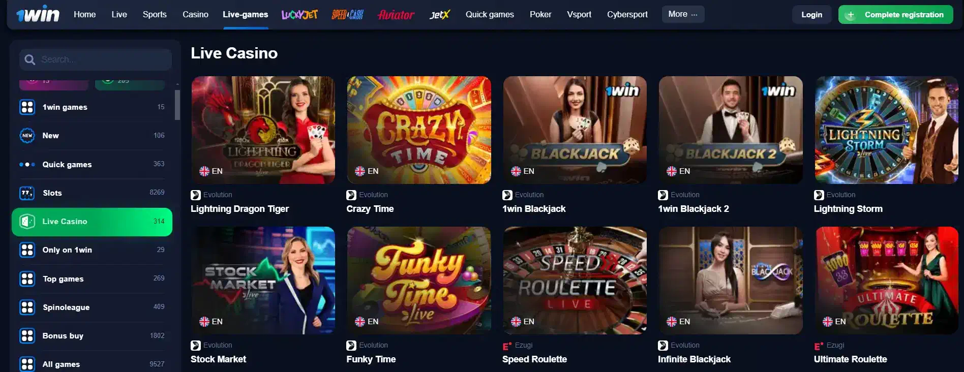 1win best live games and slots for India